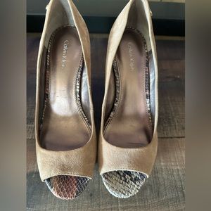 Calvin Klein Suede & Snakeskin Platform Heels